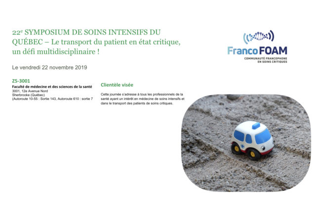 22e symposium de soins intensifs – le transport du patient en situation critique | 15 octobre 2019
